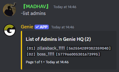List admins Command Preview