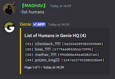 List humans Command Preview