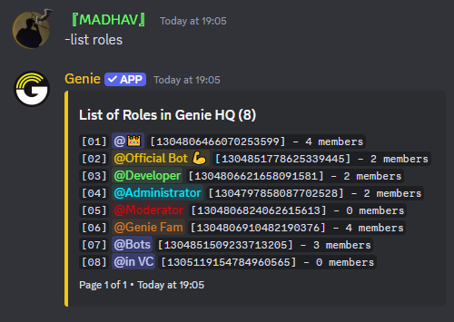 List roles Command Preview